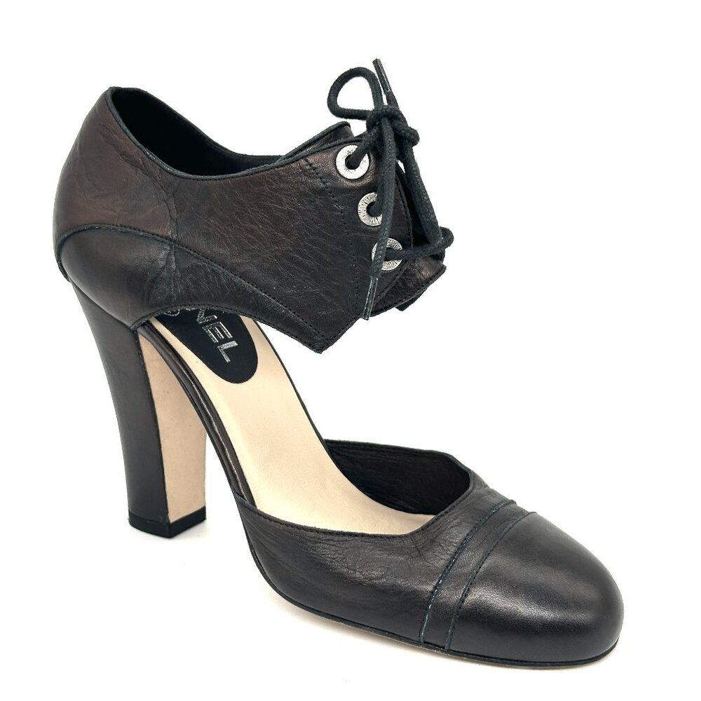 CHANEL 12C Cinema Lace Up Leather D'Orsay Pumps Sandals Shoes Heels Black - Picture 7 of 16